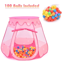 COSTWAY Kids Pop Up Play Tent Fairy Princess Girls Boys Ball Pit Playhouse W/ 100 Balls