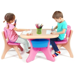 GYMAX Plastic Children Kids Table & Chair Set 3 PC Play Furniture