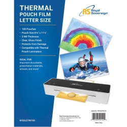 ROYAL SOVEREIGN Laminating Pouch Film - Letter Size 8 3/4"" X 11-1/4" 3 Mil - 100 Pack Rf03Letr0100