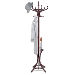 GYMAX Wood Standing Hat Coat Rack Jacket Bag Hanger Tree 12 Hooks W/ Umbrella Stand