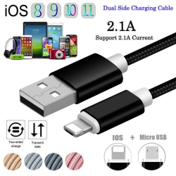 CSMART 2 In 1 Double Sided Reverse Micro USB & Lightning Data Charge Cable for Iphone / Samsung & Android In Black