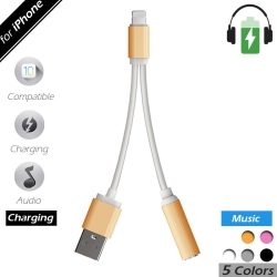 CSMART 【】 2 In 1 Lightning to Headphone Jack Adapter & Charge Cable for Iphone 6 7 8 Plus X In Gold