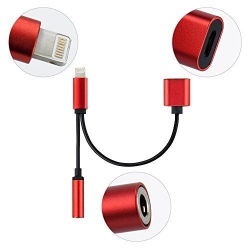 CSMART 2 In 1 Lightning to Headphone Jack Adapter & Charge Cable for Iphone 6 7 8 Plus X In Red