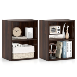 GYMAX 2 Set Of 2-Cube Bookcase Diy Cube Storage Organizer W/ 7-Position Adjustable Shelf In Brown