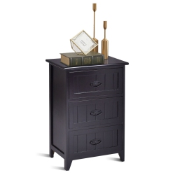 GYMAX 3 Drawers Nightstand End Table Storage Wood Side Bedside In Black
