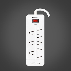 XTRICITY 3-70628 8 Outlets Power Bar Power Strip With Surge Protector 1050 Joules 6Ft Cord With 2 USB In White