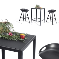 FURNITURER Bar Table Modern Square Pub Height Table High Top Wood Pub Bistro Cocktail Table With Metal Legs 38.4-Inch Height In Black