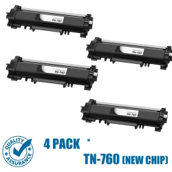 PRINTER PRO 4 Pack Brother Tn760/tn-760/tn730/tn-730 (With Chip) Toner Cartridge-Brother Printer Mfc-L2730/l2390/l2370 In Black