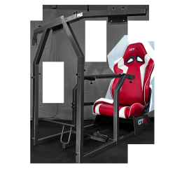 GTR SIMULATOR Gta-F Model (Black) Triple Or Single Monitor Stand With Red/white Adjustable Leatherette Seat