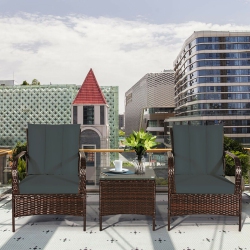 COSTWAY 3PCs Patio Rattan Wicker Furniture Set Rocking Chair Coffee Table