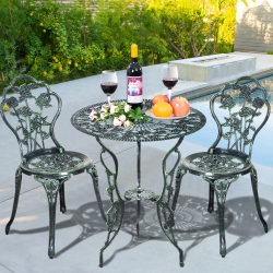 COSTWAY Patio Furniture Cast Aluminum Rose Design Bistro Set Antique In Green