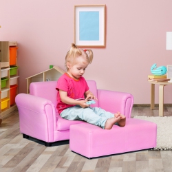 COSTWAY Kids Sofa Armrest Chair Couch Lounge Children Birthday Gift W/ Ottoman In Pink