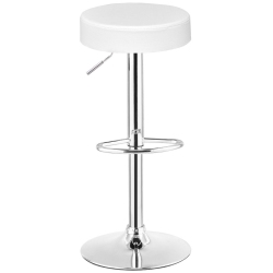 GYMAX 1 PC Bar Stool Round Leather Seat Chrome Leg Adjustable Hydraulic Swivel In White