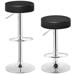 GYMAX Set Of 2 Adjustable Round Leather Seat Hydraulic Swivel Bar Stool In Black