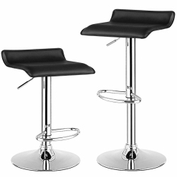 GYMAX Set Of 2 Swivel Bar Stool Pu Leather Adjustable Kitchencounter Bar Chairs In Black