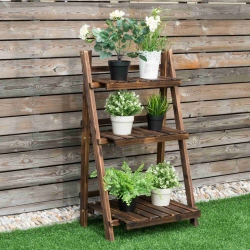 COSTWAY 3 Tier Outdoor Wood Design Flower Pot Shelf Stand Folding Display Rack Garden