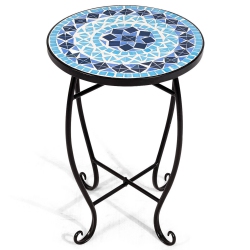 COSTWAY Accent Style Steel Table Plant Stand Cobalt Scheme Garden Outdoor Indoor In Blue