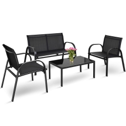 COSTWAY 4PCs Patio Furniture Set Sofa Coffee Table Steel Frame Garden Deck In Black