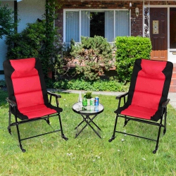 COSTWAY 3PCs Outdoor Folding Rocking Chair Table Set Bistro Sets Patio Furniture In Red