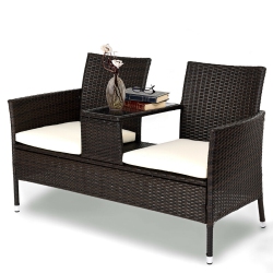 GYMAX Loveseat Sofa Table Chairs Cushioned Patio Rattan Seat