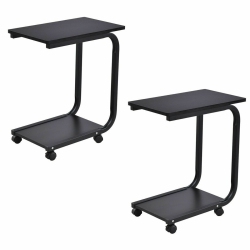 GYMAX Set Of 2 Coffee Sofa Side End Table Snack Stand Rolling Over Bed Laptop PC Desk