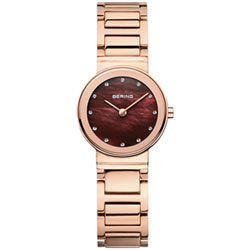 Bering Classic 26mm Women's Dress Watch with Swarovski Crystals - Rose Gold/Burgundy Mother of Pearl