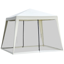 OUTSUNNY 10X10Ft Party Tent Canopy With Netting, Patio Screen House Slant Leg Outdoor Gazebo Sun Shade Shelter In Beige