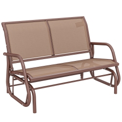 OUTSUNNY Patio Double Glider Outdoor Steel Sling Fabric Gliding Bench Garden Swing Chair Heavy-Duty Porch Rocker Garden Loveseat Coffee In Brown