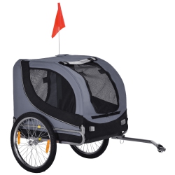 PAWHUT Aosom Dog Bike Trailer, Pet Cart, Bicycle Wagon, Travel Cargo, Carrier Attachment With Hitch, Foldable for Travelling In Grey