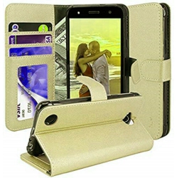 CSMART [Cs] Lg X Power 2 Case, Magnetic Leather Folio Wallet Flip Case Cover With Card Slot In Gold
