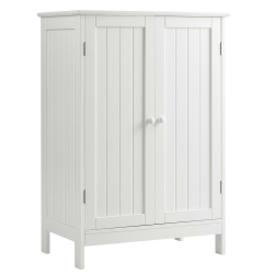GYMAX Bathroom Floor Storage Cabinet Double Door Kitchen Cupboard Shoe Cabinet In White