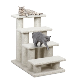 GYMAX 24" 4-Step Pet Stairs Carpeted Ladder Ramp 8 Scratching Post Cat Tree Climber