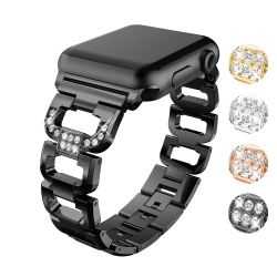 STRAPSCO Alloy Metal Link Watch Bracelet Band Strap With Rhinestones for Apple Watch Series 1/2/3/4 - 38MM - In Black