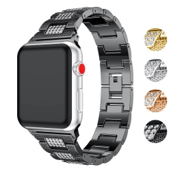 STRAPSCO Stainless Steel Link Watch Bracelet Band With Rhinestones for Apple Watch Series 1/2/3/4 - 42MM - In Black