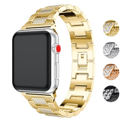STRAPSCO Stainless Steel Link Watch Bracelet Band With Rhinestones for Apple Watch Series 1/2/3/4 - 40MM - Gold In Yellow
