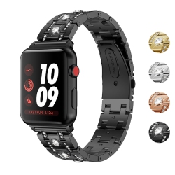 STRAPSCO Alloy Metal Link Watch Bracelet Band Strap With Rhinestones for Apple Watch Series 4 - 40MM - In Black