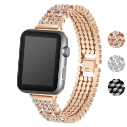 STRAPSCO Alloy Metal Link Watch Bracelet Band With Rhinestones for Apple Watch Series 1/2/3/4 - 42MM - Rose In Gold