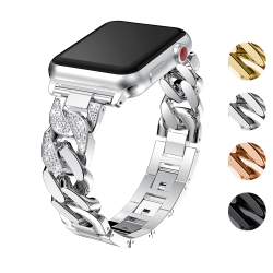 STRAPSCO Alloy Metal Link Watch Bracelet Band With Rhinestones for Apple Watch Series 1/2/3/4 - 42MM - In Silver