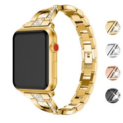 STRAPSCO Alloy Metal Link Watch Bracelet Band With Rhinestones for Apple Watch Series 1/2/3/4 - 44MM - Gold In Yellow