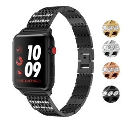 STRAPSCO Alloy Metal Link Watch Bracelet Band Strap With Rhinestones for Apple Watch Series 1/2/3/4 - 38MM - In Black