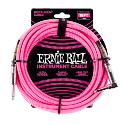 ERNIE BALL Braided Instrument Cable - Neon Straight/right Angle 18' In Pink