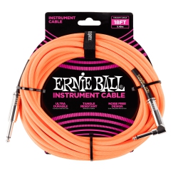 ERNIE BALL Braided Instrument Cable - Neon Straight/right Angle 18' In Orange