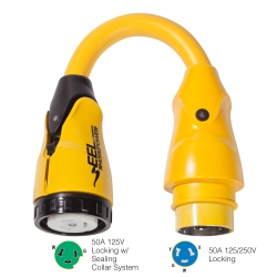 MARINCO P504-503 Eel 50A-125V Female to 50A-125/250V Male Pigtail Adapter - In Yellow