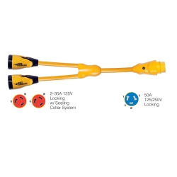 MARINCO Y504-2-30 Eel (2)-30A-125V Female to (1)50A-125/250V Male "y" Adapter - In Yellow