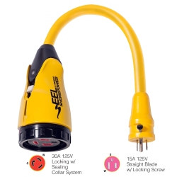 MARINCO P15-30 Eel 30A-125V Female to 15A-125V Male Pigtail Adapter - In Yellow