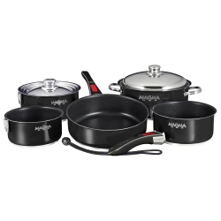 MAGMA "nesting" 10-Piece Induction Compatible Cookware - Jet Exterior & Slate Ceramica Non-Stick Interior In Black