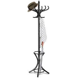 GYMAX Wood Standing Hat Coat Rack Jacket Bag Hanger Tree 12 Hooks W/ Umbrella Stand