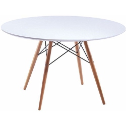 NICER FURNITURE ® Eames Style Dining Table With Wooden Legs- Mdf Fiberboard Round Top 47" In White
