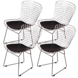 NICER FURNITURE ® Set Of 4 - Harry Bertoia Chromed Steel Wire Frame Side Chairs With Leatherette Pu Pad In In Black