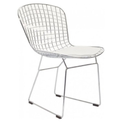 NICER INTERIOR Furniture ® Set Of 4 - Harry Bertoia Chromed Steel Wire Frame Side Chairs With Leatherette Pu Pad In In White